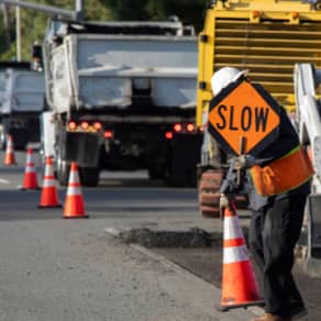 Construction zone with slow sign