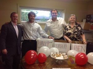 The team celebrates Ben Barnett's 24th birthday