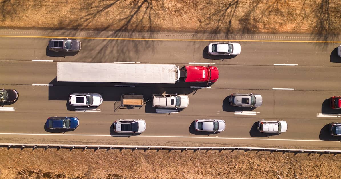 aerial view of truck in highway traffic | Oliver Law Firm
